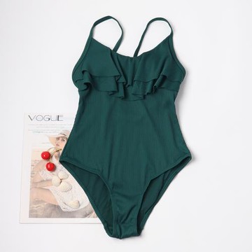 出口外貿女士連體泳衣 荷葉邊顯瘦成人連身游泳衣 度假溫泉連身泳