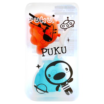 PUKU 藍色企鵝 PPSU寶寶好味湯叉組 18個月以上適用 耐熱195度  飛碟 橘色 + 藍色  1組  湯匙1入 + 叉子1入 + 收納盒1入