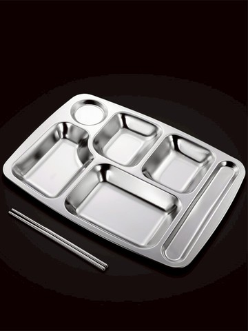 加厚不銹鋼餐盤分格大人員工盛菜飯盤學校學生食堂用打飯快餐盤大