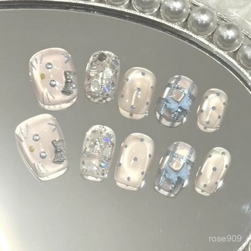 ✨Hannah✨貓眼短款可愛手工顯白穿戴氣質純手工辣妹高級學生美甲ins甲片純手工穿戴甲 OVUD