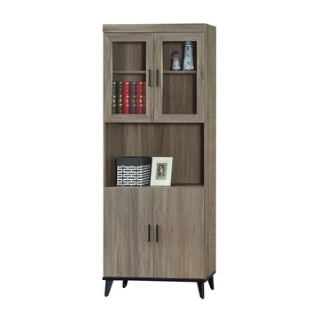 傢俱工場-芮茲 灰橡木2.7x6.5尺四門開放書櫃