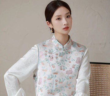 新中式中國風 織金提花斜襟氣質背心