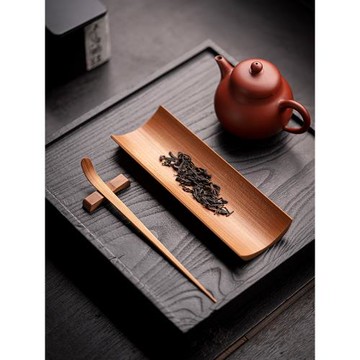 竹制茶則三件套純手工天然碳化撥長柄茶則茶匙茶勺茶夾高檔具配件