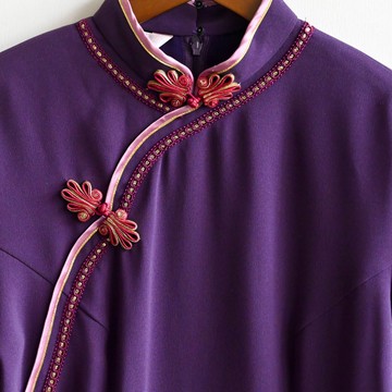 【蛋植物古著】幻紫山嵐純色古著旗袍