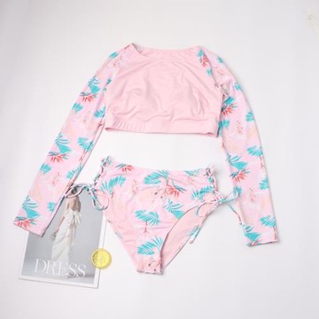 出口外單女長袖分體泳衣遮陽防曬顯腰身成人分體游泳衣海灘泳裝