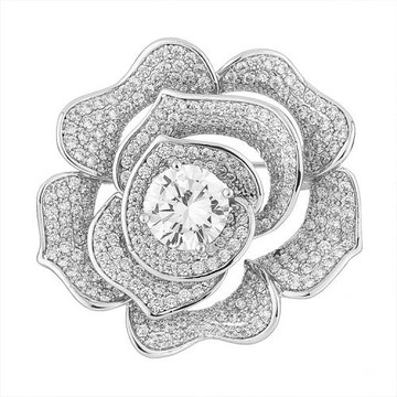 【ANGEL】鋯石玫瑰花水鑽精品胸針別針兩用(銀色)