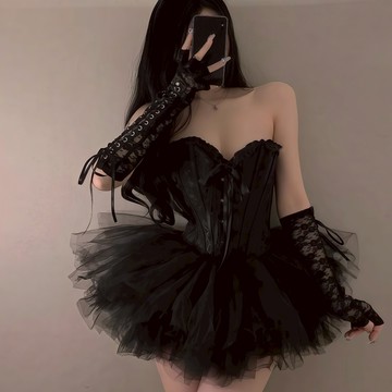 熱銷🔥2907【❤︎芭蕾天鵝❤︎】xs-2xl大尺碼黑色馬甲萬聖節天使cos束腰馬甲蓬蓬裙吊帶襪天使cos天使翅膀