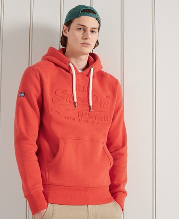 Superdry Men's Men's Vintage Logo Embossed Hoodie Orange / Bright Orange Marl - Size: Xxxl