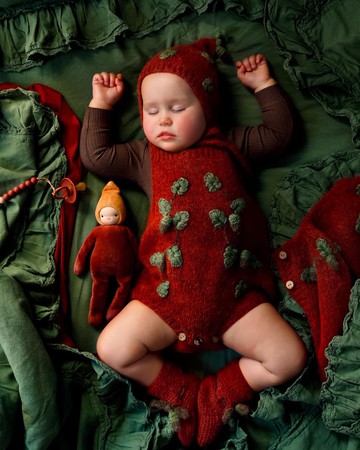 Accorns 連身衣，手工編織嬰兒連身衣，有機，羊駝毛，兒童，Accorns