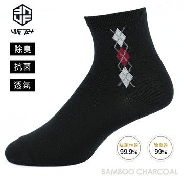 [UF72] elf除臭竹炭高效菱格紋休閒襪UF5310-黑色22-24