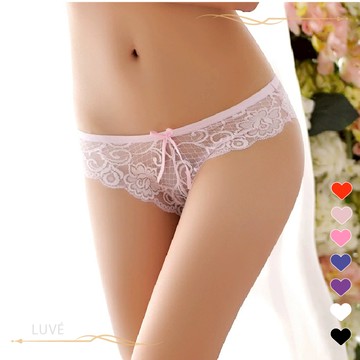 LUVE｜蝴蝶結蕾絲網紗女內褲 性感內褲 薄紗內褲 荷葉邊內褲 可愛內褲 三角內褲 高級女內褲 優雅內褲 現貨