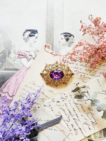 1928紫水晶鳶尾花飾胸針【美國古董老件時尚珠寶】