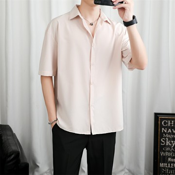襯衫 男士夏季冰絲薄款七分短袖 寬松高級休閑襯衣 春秋長袖外套【不二雜貨】