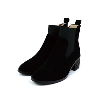 viina 經典墨黑．彈力針織粗跟靴-羊絨黑