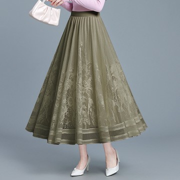 ParrotFashion印花蕾絲半身裙2025春季新款優雅通勤百搭碎花長裙兩面穿百褶裙子