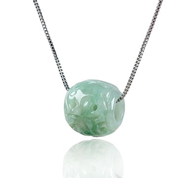 【萬事亨通】飄綠翡翠雕花路路通項鍊 | 天然緬甸玉翡翠A貨 |送禮