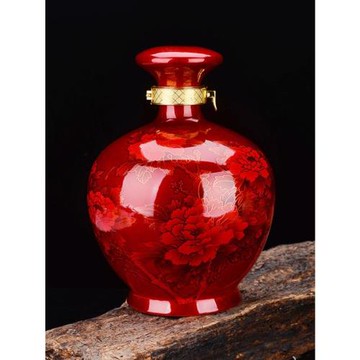 3斤5斤裝景德鎮陶瓷空酒瓶酒罐泡酒壇子紅牡丹水晶釉密封家用酒壺