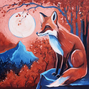 福克斯绘画秋季风景原始艺术动物艺术品苗圃墙装饰