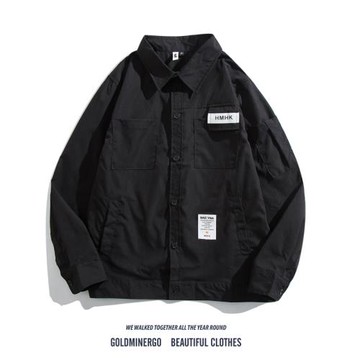 日系復古工裝襯衫男ins潮牌寬松休閑痞帥多口袋貼布長袖襯衣外套