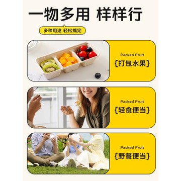 一次性蛋糕盒紙漿餐盒三拼甜品盒子日式長三格便當飯盒分隔
