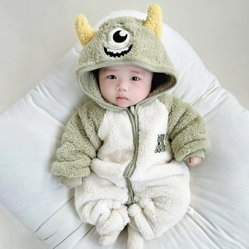 【寶寶市集】寶寶市集 秋冬必備防寒兒童超厚棉服 兒童保暖法蘭絨連帽連身衣 - 麥克尺寸任選