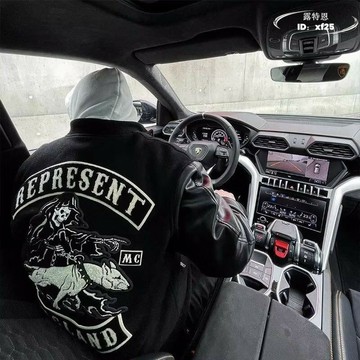 【免運】棒球服 夾克外套 外套 夾克 惡犬刺繡皮袖寬鬆機車外套美式高街棒球服新款限定潮牌夾克秋季