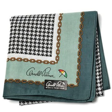 Arnold Palmer 日本製千鳥格鏈條拼接綠底雨傘字母LOGO圖騰帕巾(45CM)