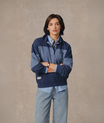 Superdry Women's Heritage Pique Rugby Top Navy Size: 8