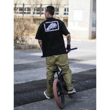 來福葉店手骨車把短袖T恤美式西海岸機車bmx街頭小領口寬松厚