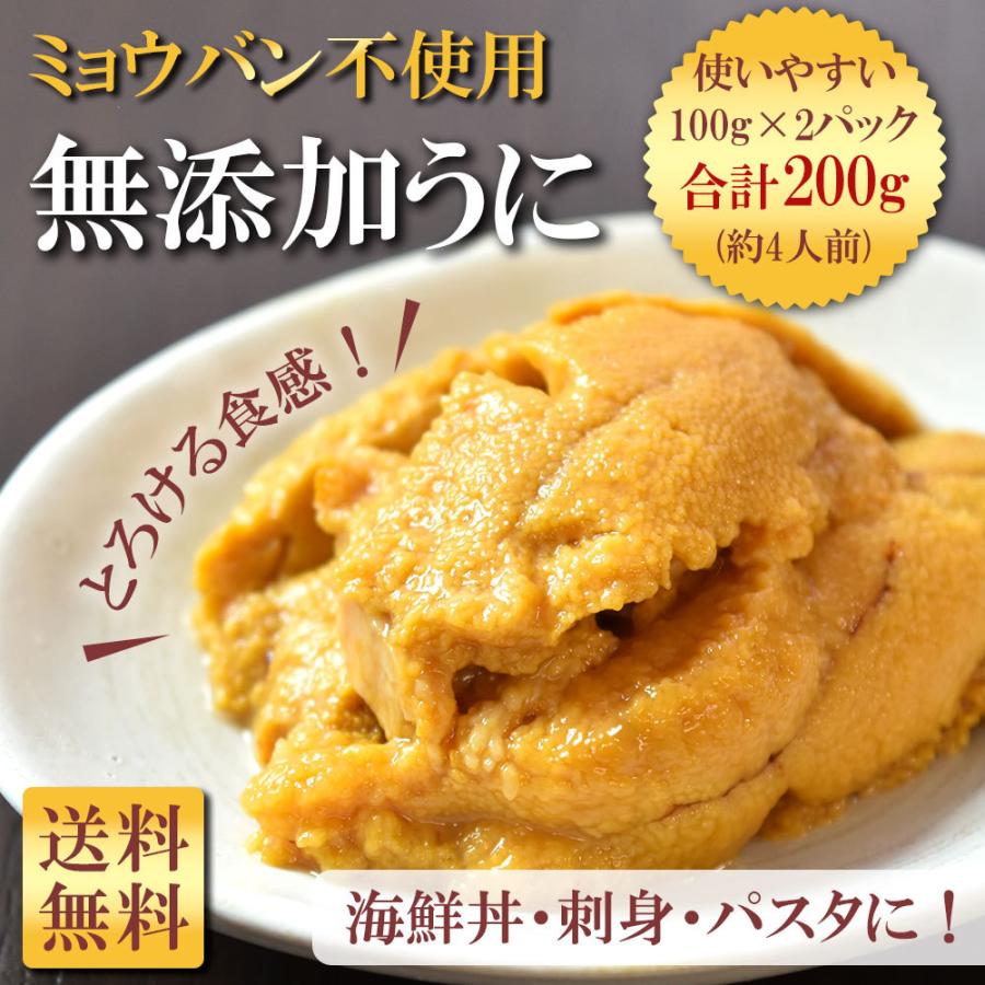 ウニ 無添加 100g×2パック お歳暮 御歳暮 2023 プレゼント 4人前 うに ミョウバン不使用 海鮮丼 ギフト のし パスタ