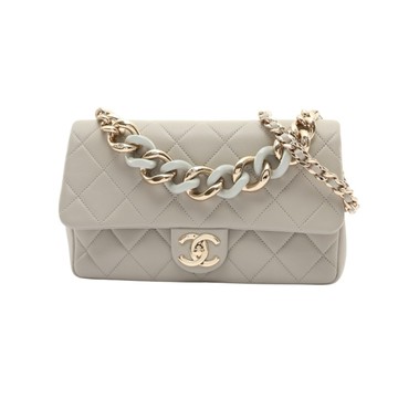 CHANEL 香奈兒 Elegant 鍊帶 兩用包 灰色 羊皮 AS1354 金扣 【二手名牌BRAND OFF】