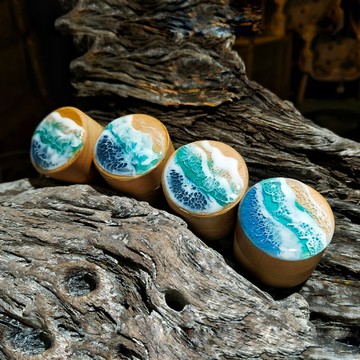 綠島手作/樹脂海浪海洋原木戒指盒飾品盒/收納盒木頭置物盒木製盒