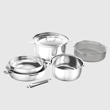 [富擎]THANKFUL 膳夫鋼好鍋系列 - 不鏽鋼煎鍋+湯鍋 全能組(含可拆手柄*1+24cm共用湯鍋蓋*1)