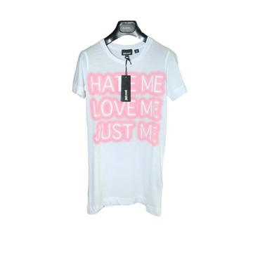 Just Cavalli 女士春夏輕薄透氣白色可愛粉色印花短袖T恤 XS碼