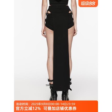 朋克暗黑鏤空帥氣短褲套裝高開叉搖滾兩穿可拆搭片彈力女式短褲