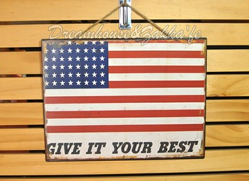 美式鄉村風 超漂亮 復古仿舊鐵板 壁掛/鐵板畫 《 美國旗 》★ 夢想家精品家飾 ★