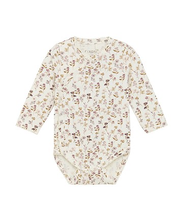 花朵米色莫代爾長袖斜襟包屁衣68cm