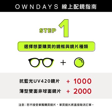 【OWNDAYS 線上配鏡】光學鏡框加購功能性鏡片客製專區(請詳閱配鏡指南&商品描述)