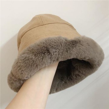 雙面戴毛絨絨保暖漁夫帽女毛呢加厚水桶帽秋冬防寒盆帽防風東北帽