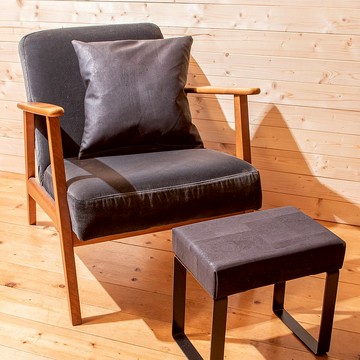 軟木皮革腳凳與抱枕套 (黑色)