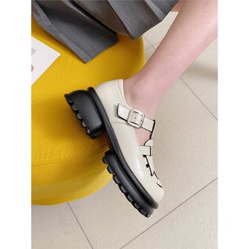 真皮包頭涼鞋2025夏季韓版新款圓頭厚底粗跟一字扣帶鏤空豬籠鞋女