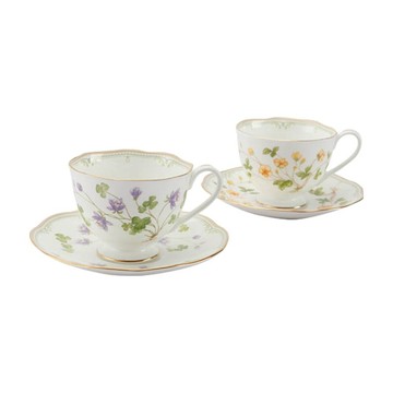 ZEN 骨瓷花園之門雙人咖啡杯組  1套  黃色 + 紫羅蘭色