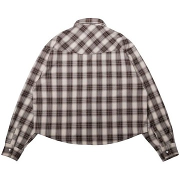 ESSENCE PLAID WESTERN SHIRT III 短版寬鬆 長袖襯衫 (卡其格紋)