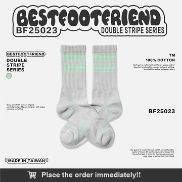 BEST FOOT FRIEND BF25023-GN DOUBLE STRIPE 雙條紋 中筒襪 / 小腿襪 (綠色)