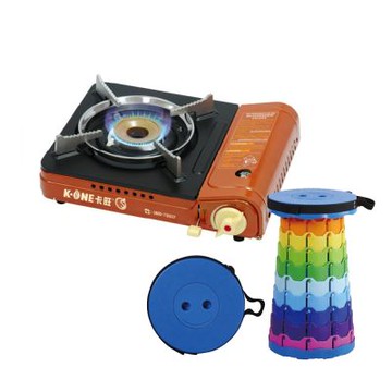 卡旺雙安全卡式爐+彩虹伸縮調節椅(K1-A001D+525折疊椅)