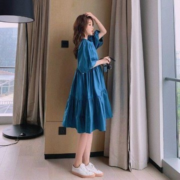 臺灣出貨大碼女裝胖仙女孕婦超仙顯瘦連衣裙夏天寬鬆遮肚溫柔風洋氣減齡裙0615