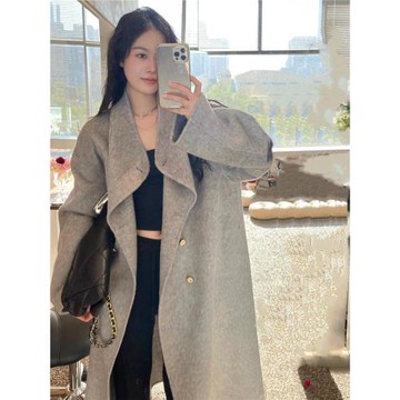 (免運)慵懶風灰色雙面呢羊絨大衣女秋冬2024新款高級感羊毛冬季毛呢外套