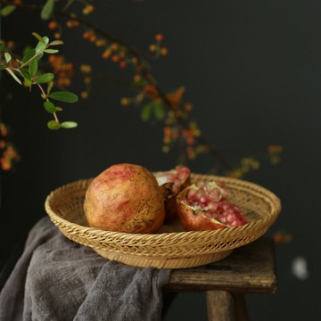 竹編筐竹制品竹盤子果碟干果盒家用圓簸箕鏤空淺底手工晾曬茶道