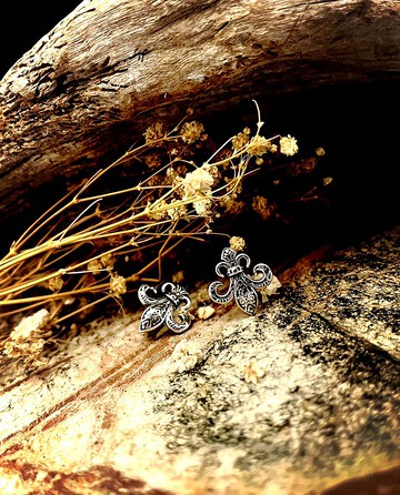 【巴洛克系列】鳶尾花耳環/易扣式/純銀/職人手作/單隻