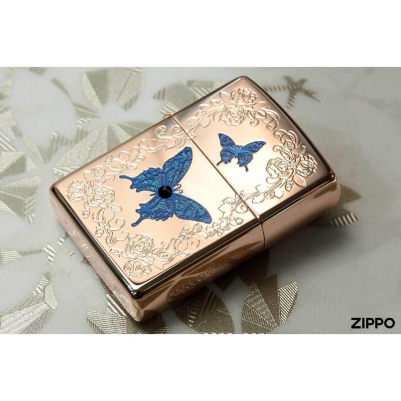 Zippo ジッポライター Blue Butterfly RP ブルー バタフライ Rose Pink メール便可 | LINEショッピング